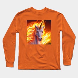 Unicorn Emerges From a Mystic Fire Long Sleeve T-Shirt